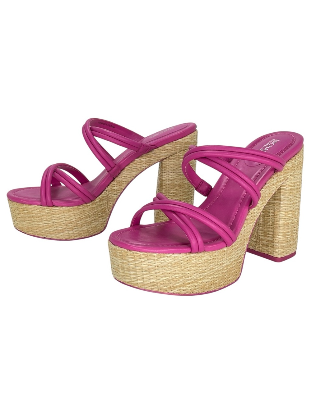 Michael Kors Corrine Pink Leather Raffia Womens Platform Sandals Size 7.5M - Picture 8 of 12